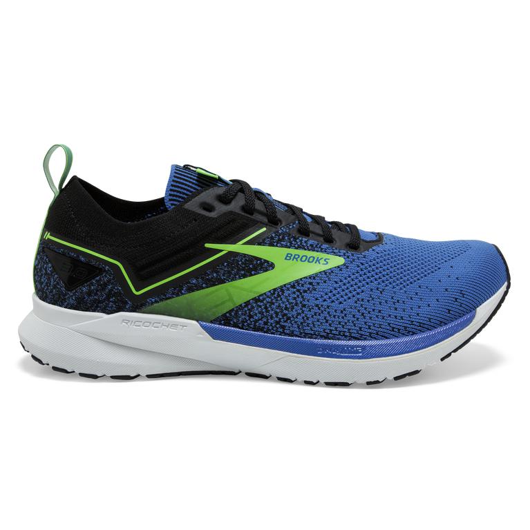 Brooks Ricochet 3 Lightweight Road Running Shoes - Men's - India Ink/Blue/Green Gecko (95820-XKRM)